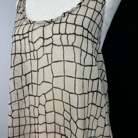 Elegant Beige Sheer Overlay Tank Top Geometric Pattern Flowy Lightweight S-M? - Picture 5 of 13